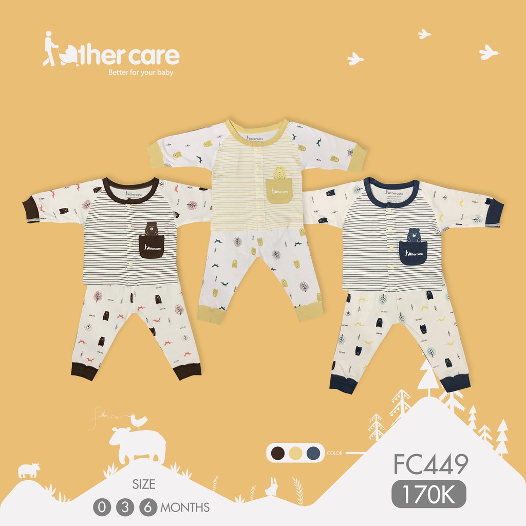 Bộ Quần áo sơ sinh FatherCare Cài giữa Dài Tay - Gấu trắng và Gấu cáo (Kẻ - Họa tiết) FC438 FC449