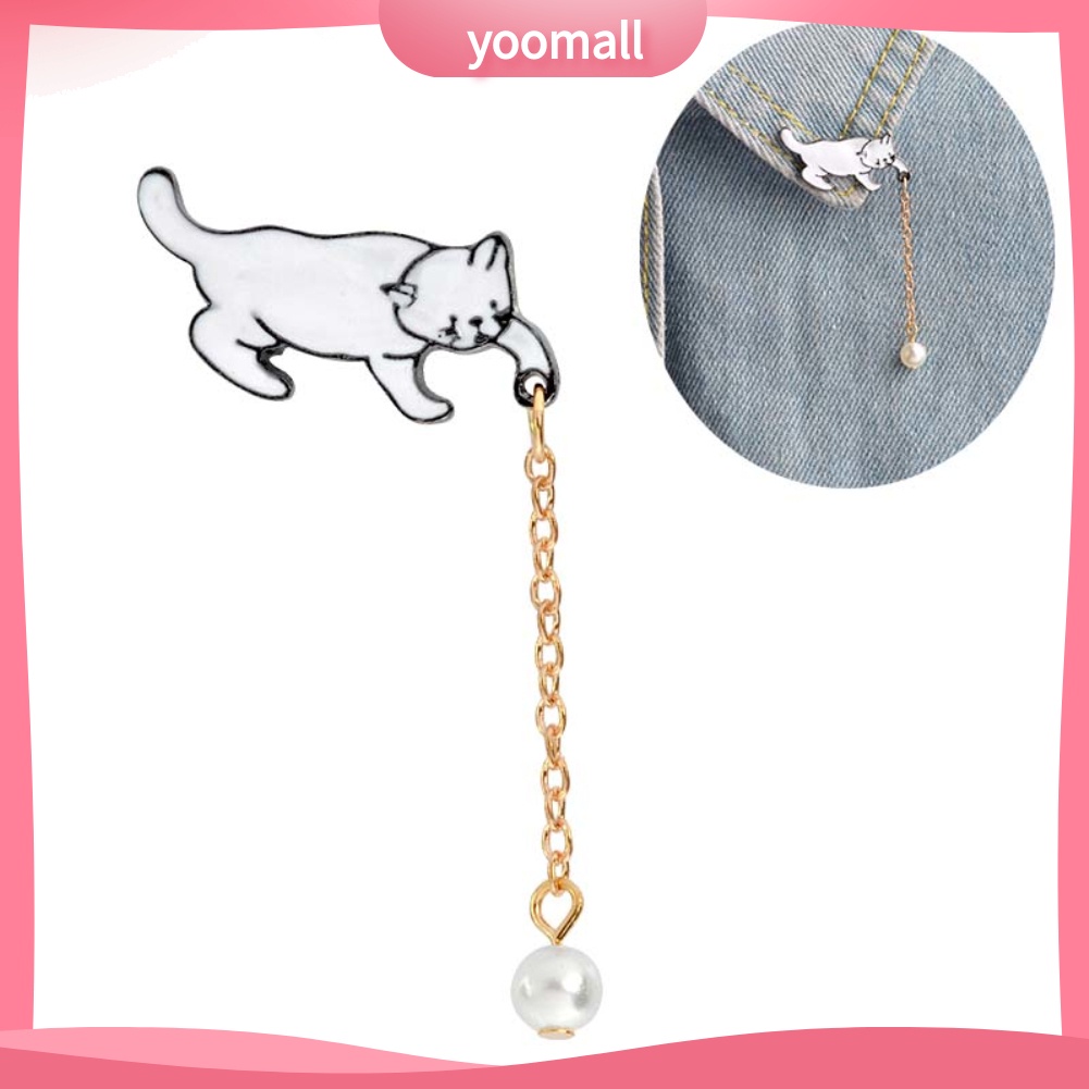 Ghim Cài Áo Hình Chú Mèo Phối Dây Xích Thời Trang Cho Nữ