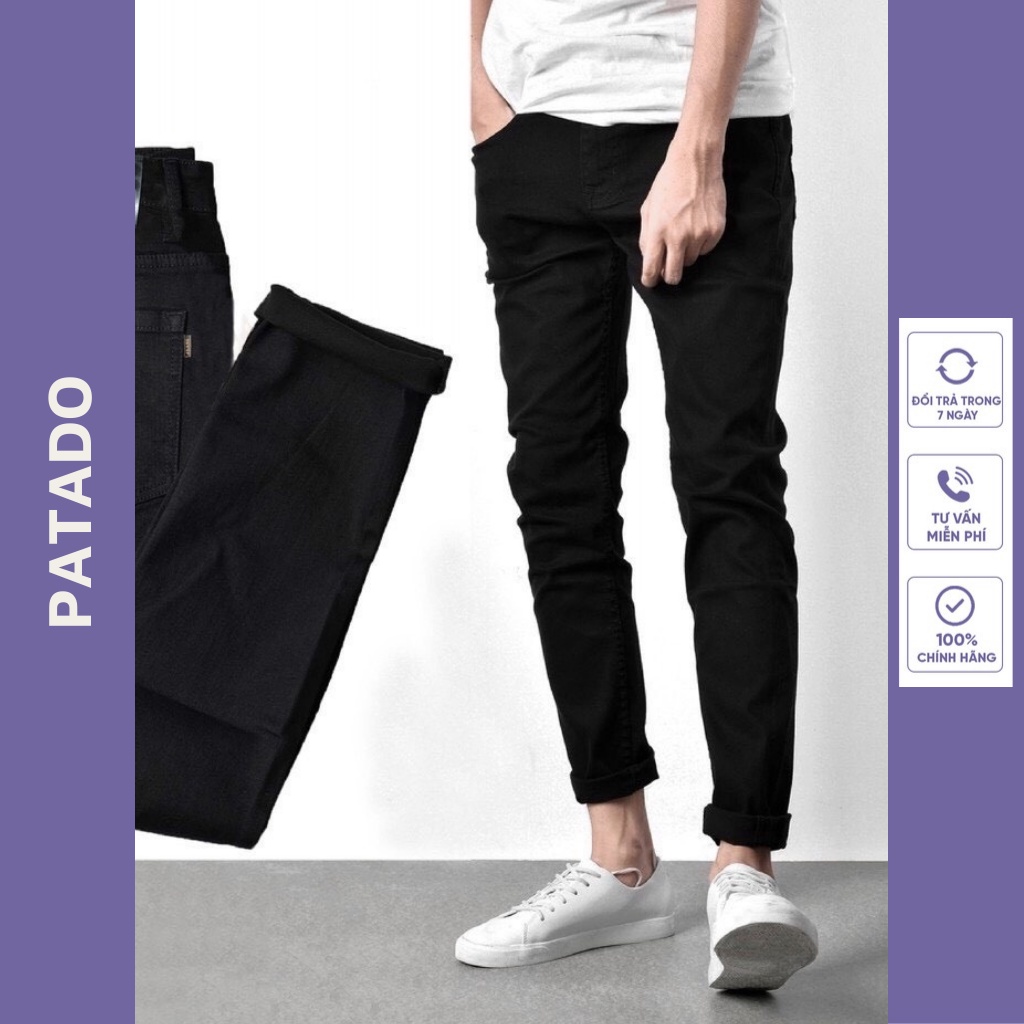 Quần jean nam đen trơn &amp; rách vải jeans bò cotton duck cao cấp mềm mịn, co dãn - form slim fit