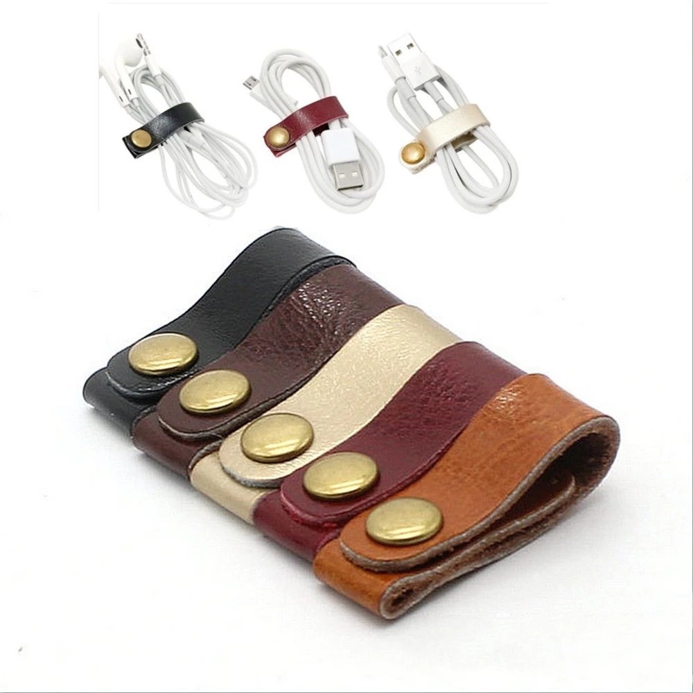 Dây quấn cáp sạc tai nghe bằng da PU thủ công giúp sắp xếp gọn gàng dành cho văn phòng/nhà ở/trường học