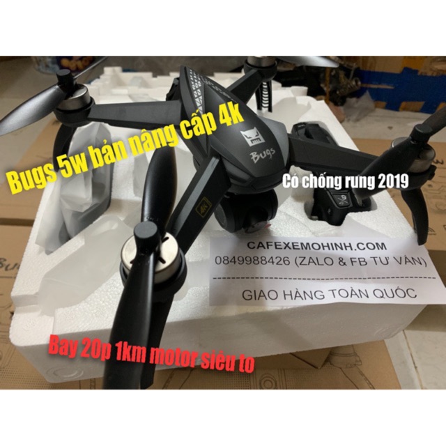 Flycam bugs 5w GPS - follow me- camera 4k có gimbal