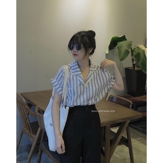 Áo sơ mi cộc tay kẻ sọc to Bazic one