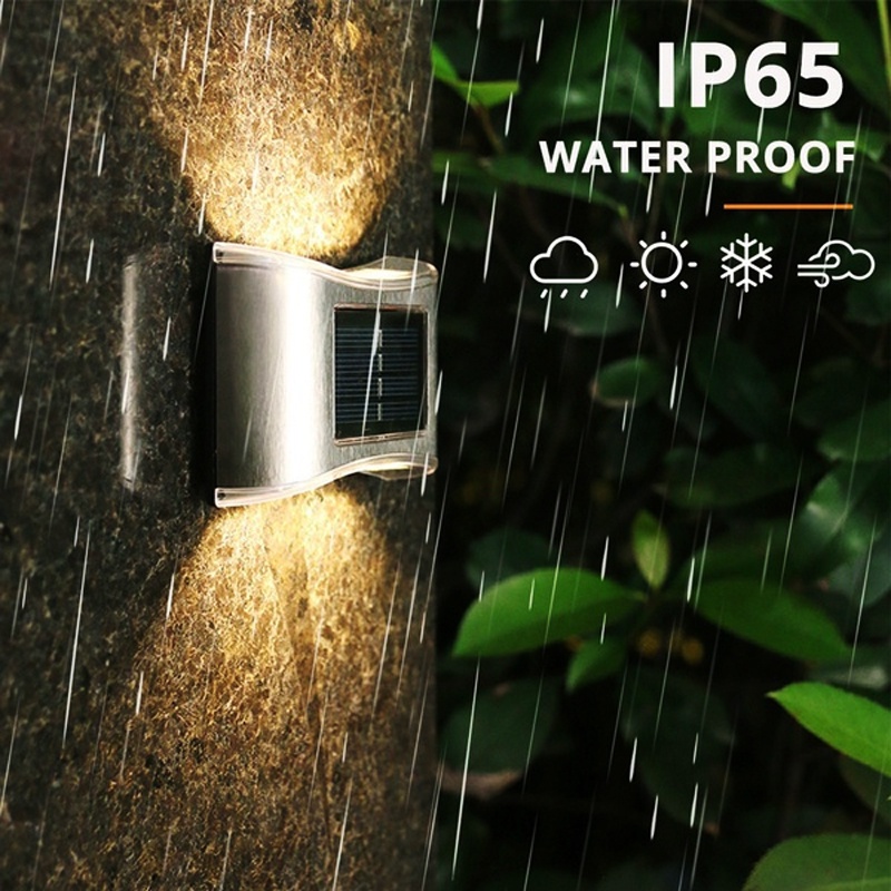 Đèn LED 6 Bóng Cảm Biến Bằng Thép Không Gỉ Chống Nước Sử Dụng Năng Lượng Mặt Trời Gắn Tường Sân Vườn Ngoài Trời