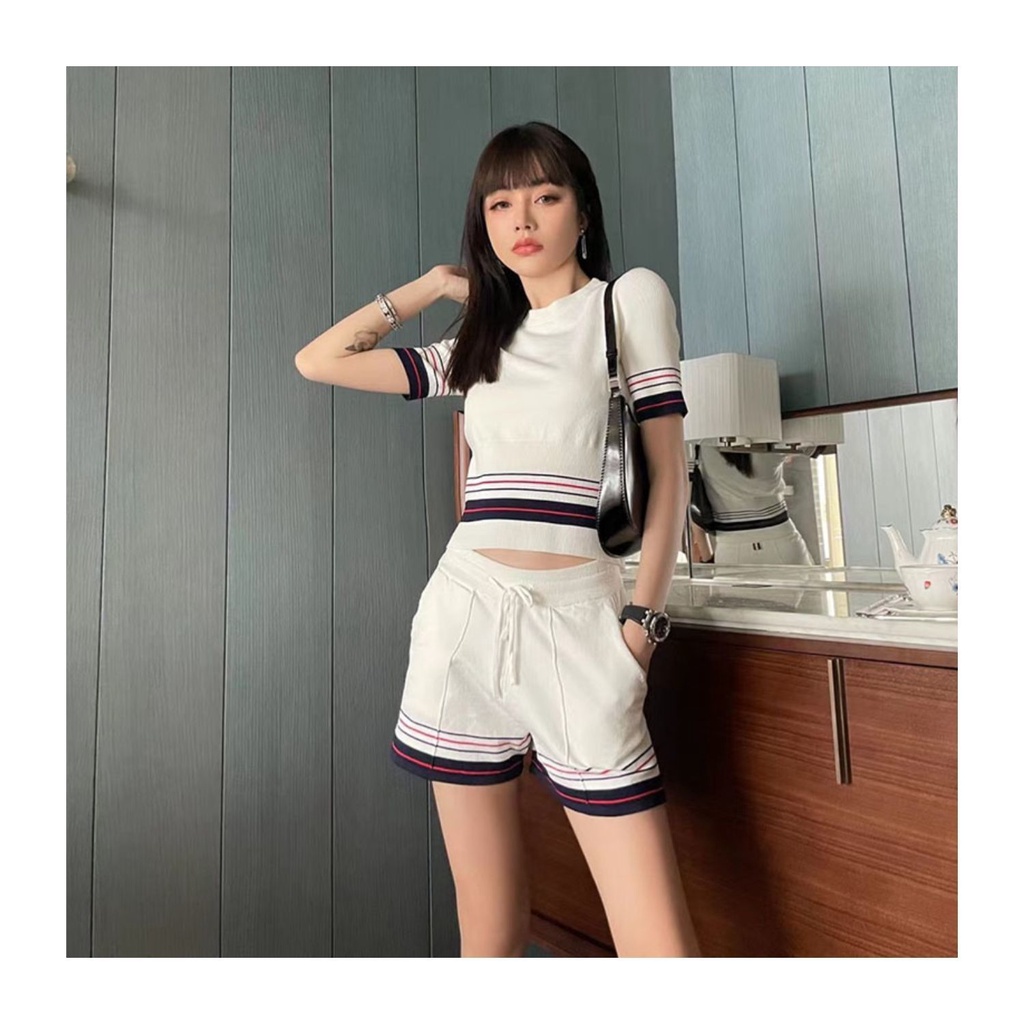 Bán Chạy!F &amp; X Bộ Đồ Thể Thao Hai Mảnh Áo Dệt Kim Ngắn Tay Phong Cách Thời Trang Mùa Hè 2022 Cho Nữ