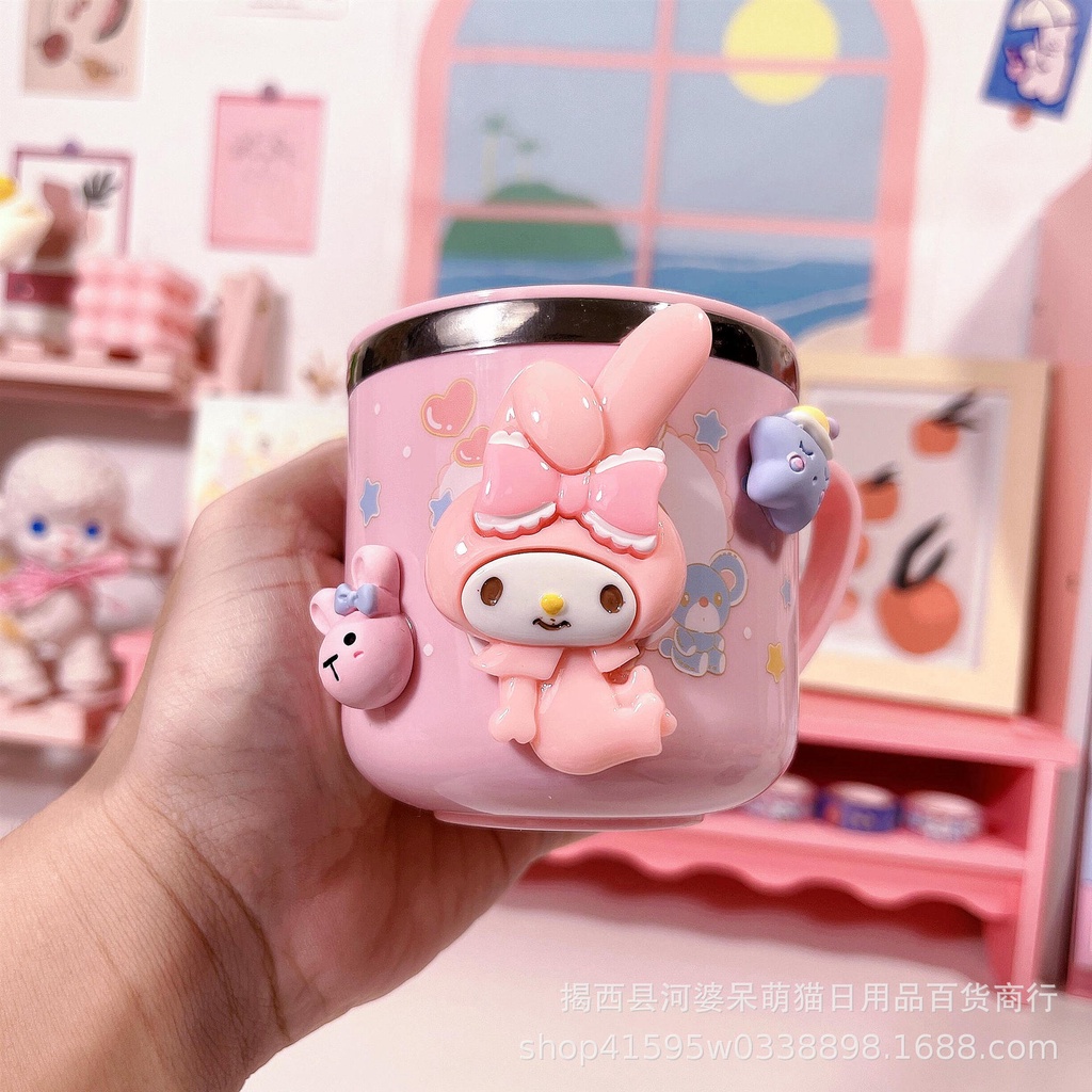 Cốc Uống Nước Bằng Thép Không Gỉ 304 Họa Tiết Hoạt Hình Hello Kitty Doremon Melody NS3