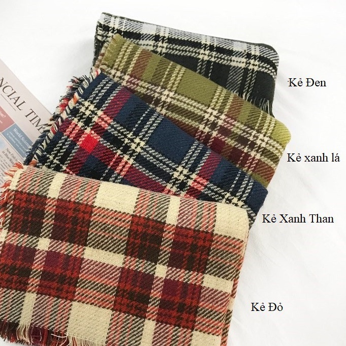 Khăn Dạ Kẻ Caro 2 Mặt Trendy Phong Cách Hàn Quốc Cho Nam và Nữ