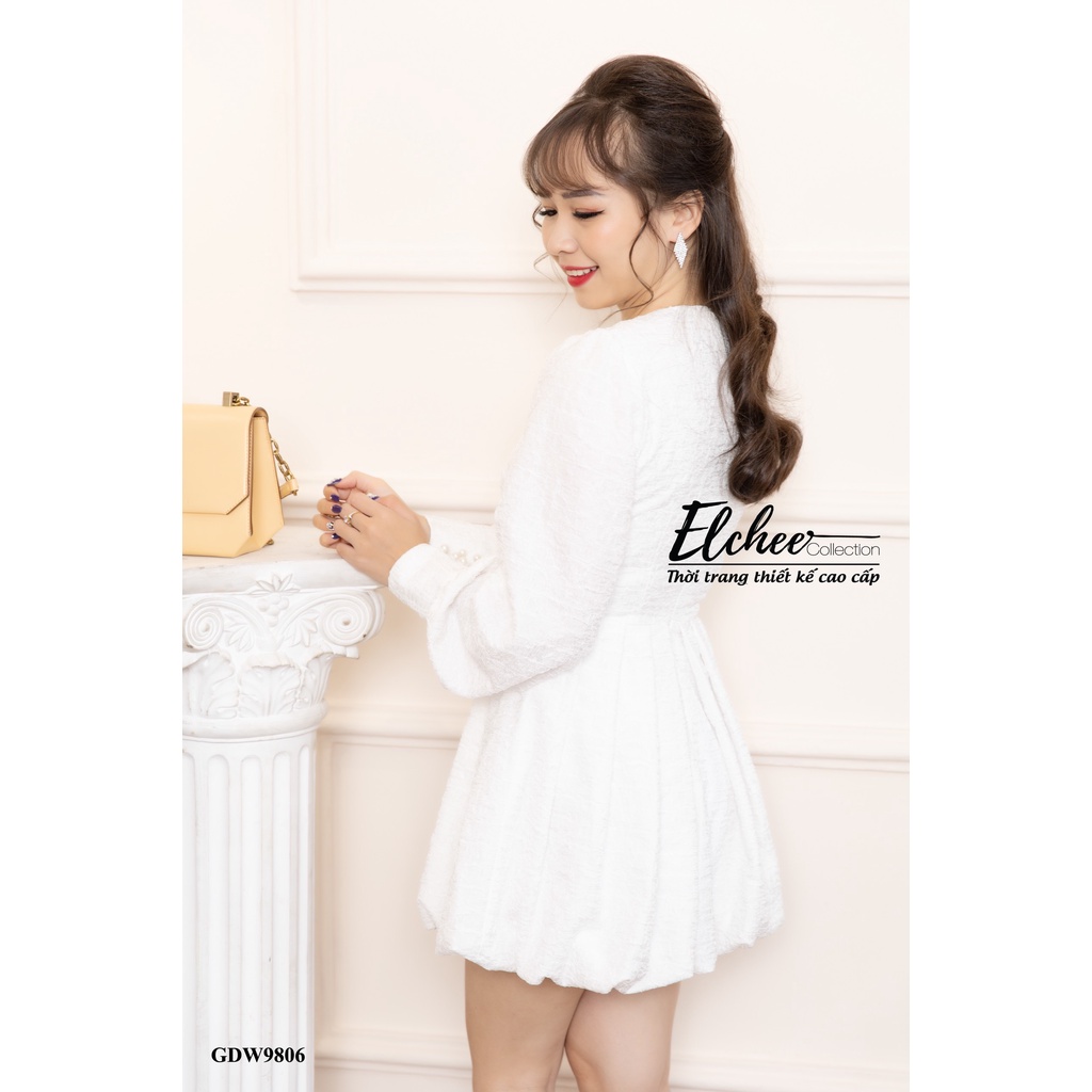 Đầm Trắng Nhún - Đầm trắng nhún xòe bèo tay dài thiết kế cao cấp Elchee Collection | BigBuy360 - bigbuy360.vn