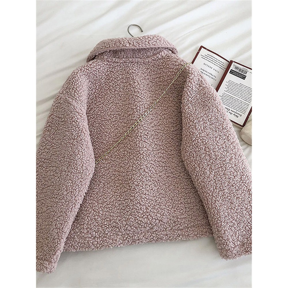 Áo khoác lông cừu cổ bẻ kèm túi đeo ulzzang e811 | BigBuy360 - bigbuy360.vn