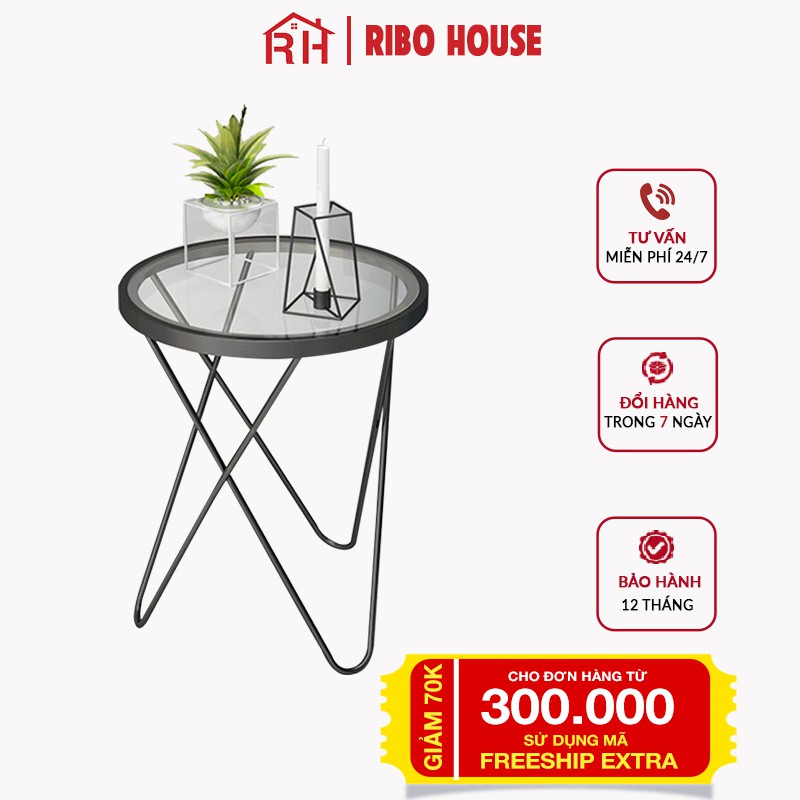 Bàn trà sofa RIBO HOUSE mặt kính cường lực khung chân sao, bàn trang trí phong cách hiện đại sang trọng RIBO81