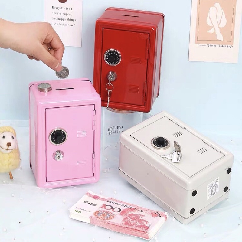 Két sắt tiết kiệm mini nhiều màu có khe đút tiền dùng chìa khoá mở