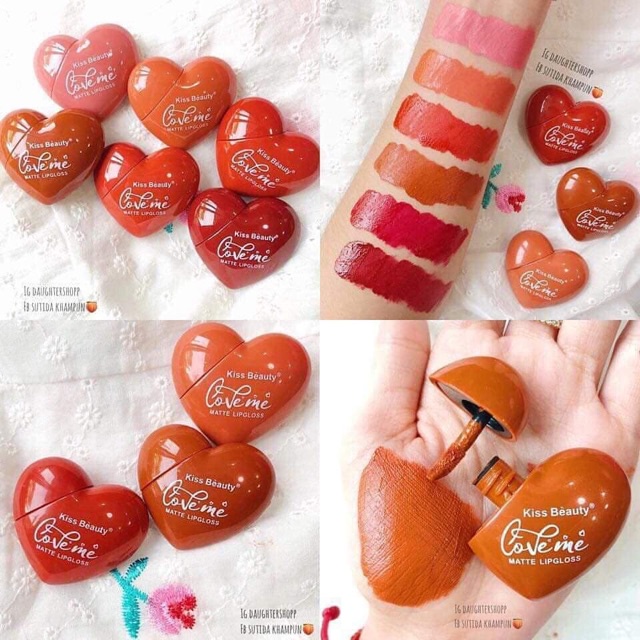 Son kem tint trái tim Kiss Beauty lâu trôi lên màu đẹp thiết kế dễ thương hule