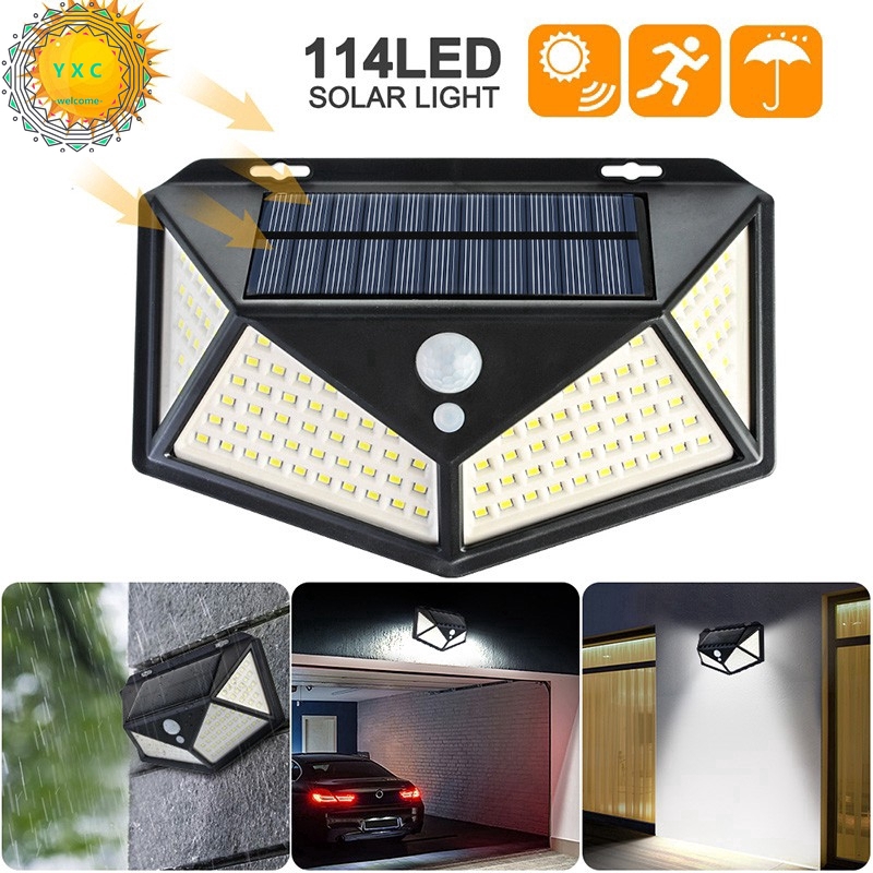 Đèn Led Cảm Biến 114 Bóng 3 Chế Độ Sử Dụng Năng Lượng Mặt Trời Kèm Pin Sạc 2400 Mah