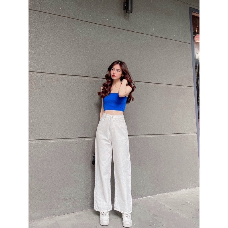 Quần jean nữ phối khuy gài eo cạp cao phong cách Ulzzang Hàn Quốc hai màu đen trắng ngầu chất