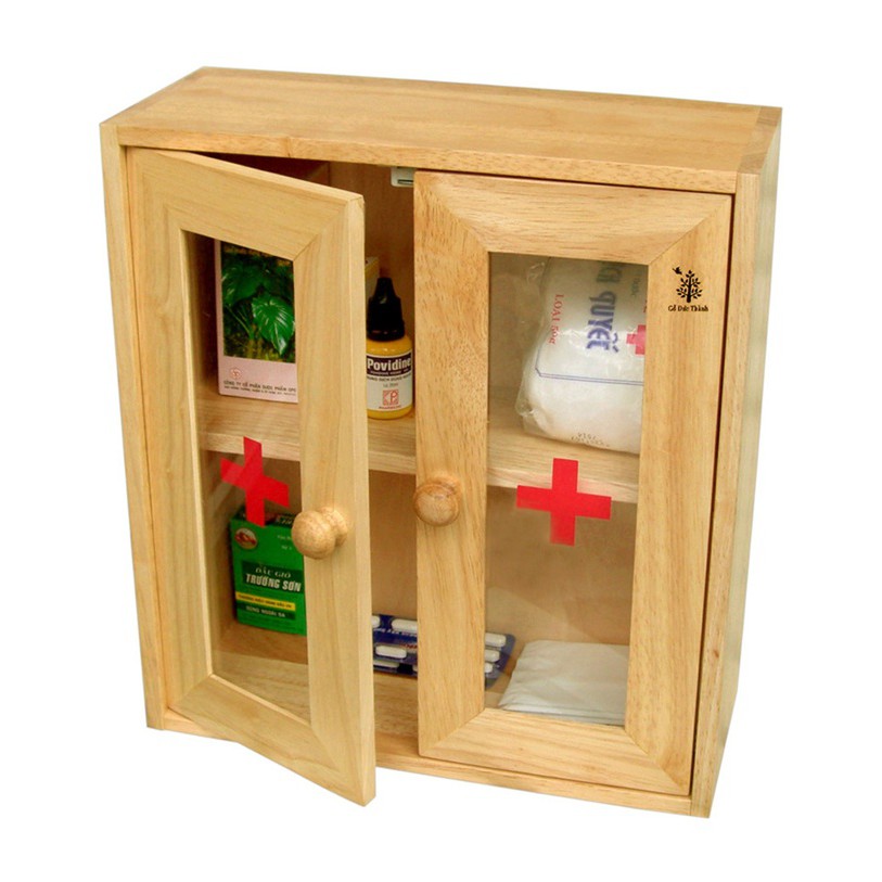 Tủ thuốc gia đình bằng gỗ 2 cánh, tủ thuốc treo tường tiện lợi, tủ y tế gỗ Đức Thành