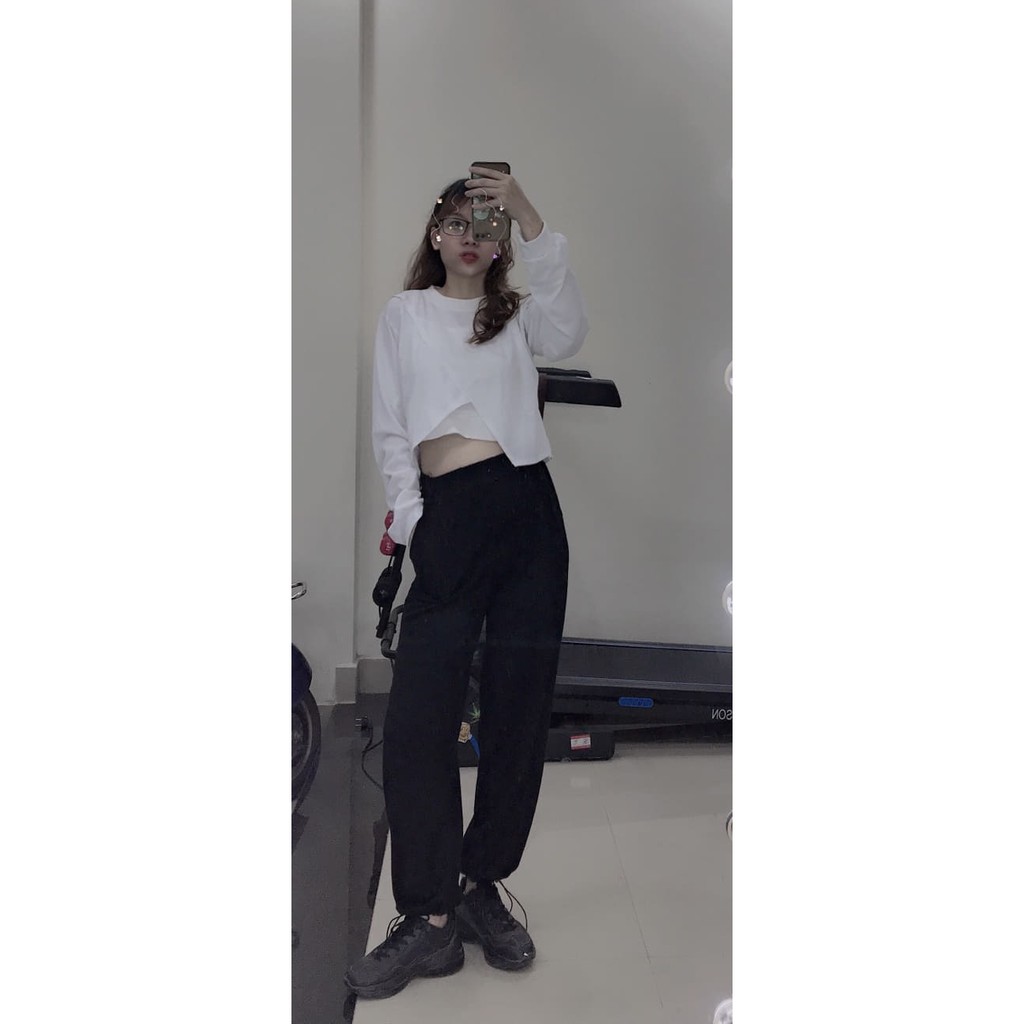 Bộ 3 món áo croptop dài tay + áo 2 dây + quần dài bom có dây rút ống cá tính (kèm video/ảnh thật) nguyễn hoa | BigBuy360 - bigbuy360.vn
