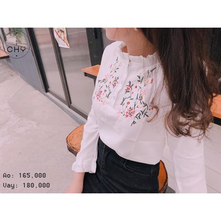 Áo kiểu trắng tay dài thêu hoa