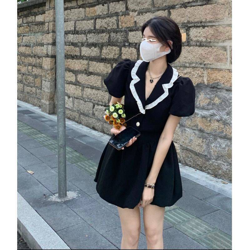 Váy Tuyết Mưa Tiểu Thư Pha Viền Bèo Gắn Cúc Ngọc Phong Cách Hàn Quốc Mã 305 | BigBuy360 - bigbuy360.vn