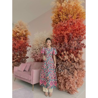 Áo dài hoa tay phồng ngắn