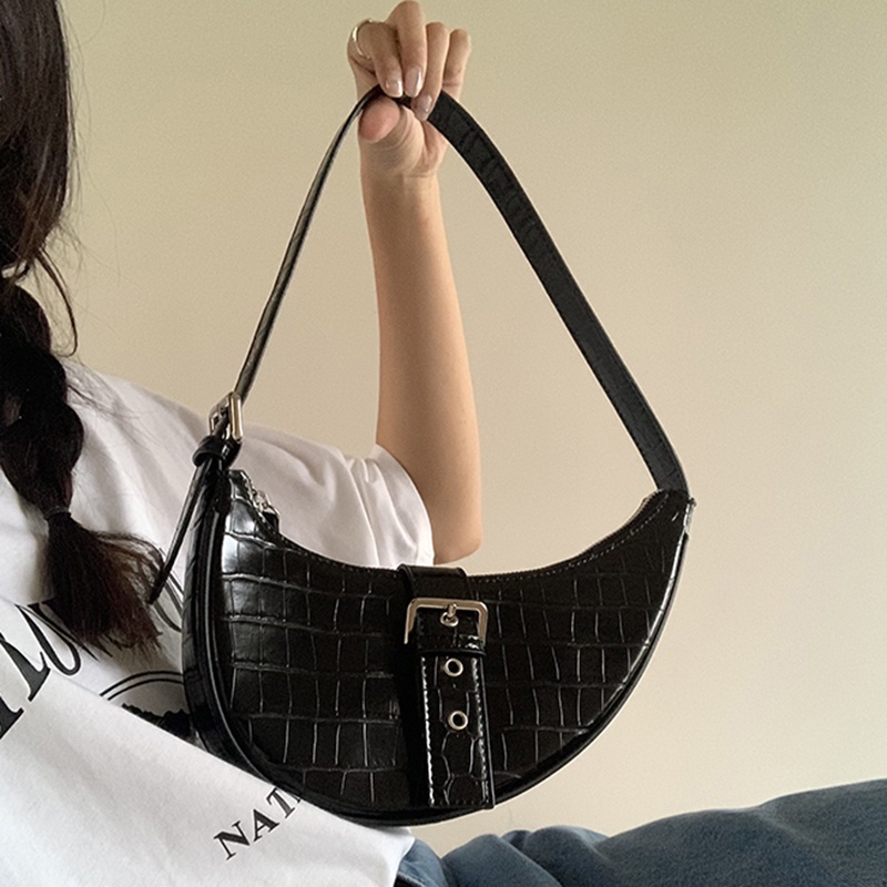 Túi đeo vai IELGY giả da cá sấu màu đen phong cách Hàn Quốc thiết kế thời trang cho nữ