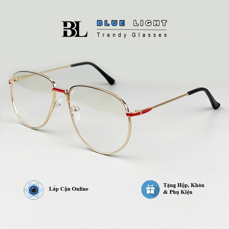 Gọng Kính Cận, Kính Giả Cận Nam Nữ, Mắt Phi Công Tròn To Gọng Kim Loại Hàn Quốc - BLUE LIGHT