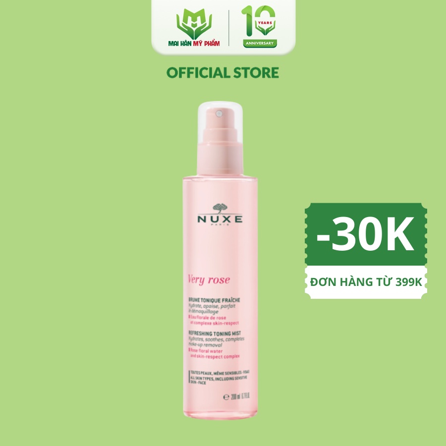 Xịt Dưỡng Ẩm Hoa Hồng Nuxe Very Rose Refreshing Toning Mist 200ml - Cho Mọi Loại Da