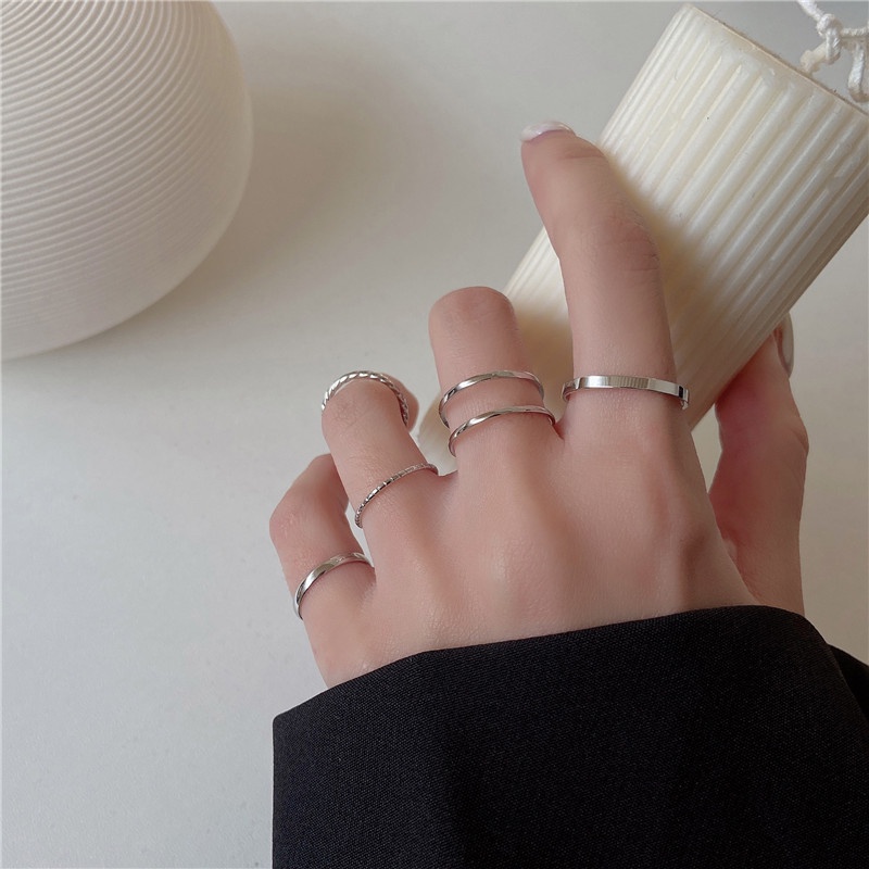 Set nhẫn đeo khớp ngón tay mạ bạc phong cách Hàn Quốc thời trang sành