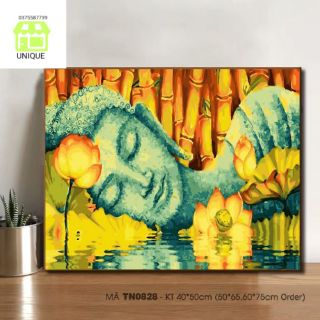 (Khung dày 2.5cm)Tranh số hóa size 40x50 đã căng khung và đầy đủ phụ kiện mã TN0828 Phật Nằm