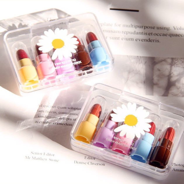 Set Son Nội Địa Trung Mini Hoa Cúc Trắng 5 Cây Lên Màu Chuẩn Bền Màu