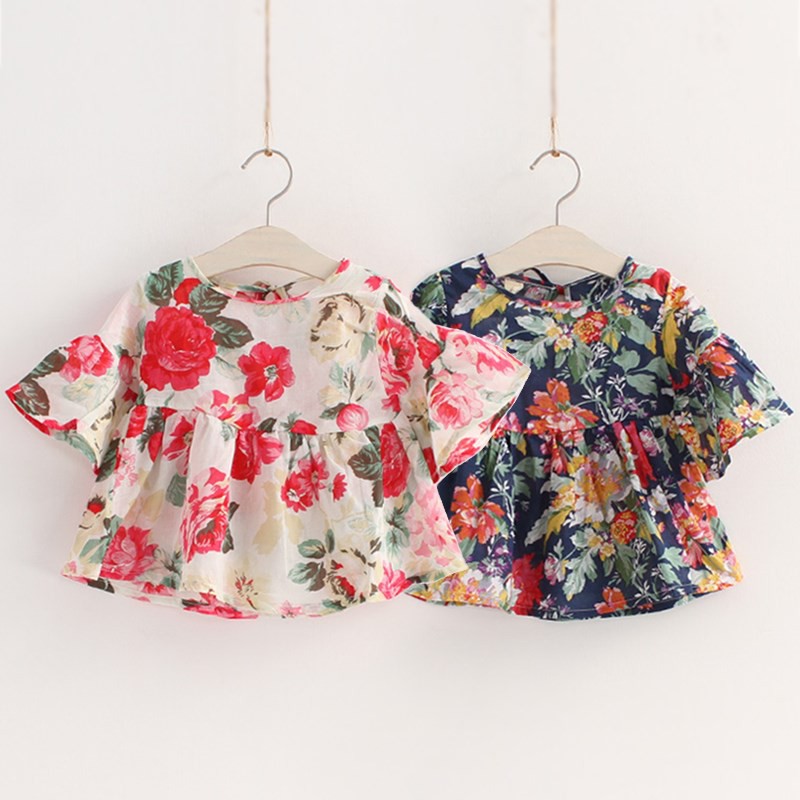 Áo cotton in hoa cho cho bé gái sơ sinh