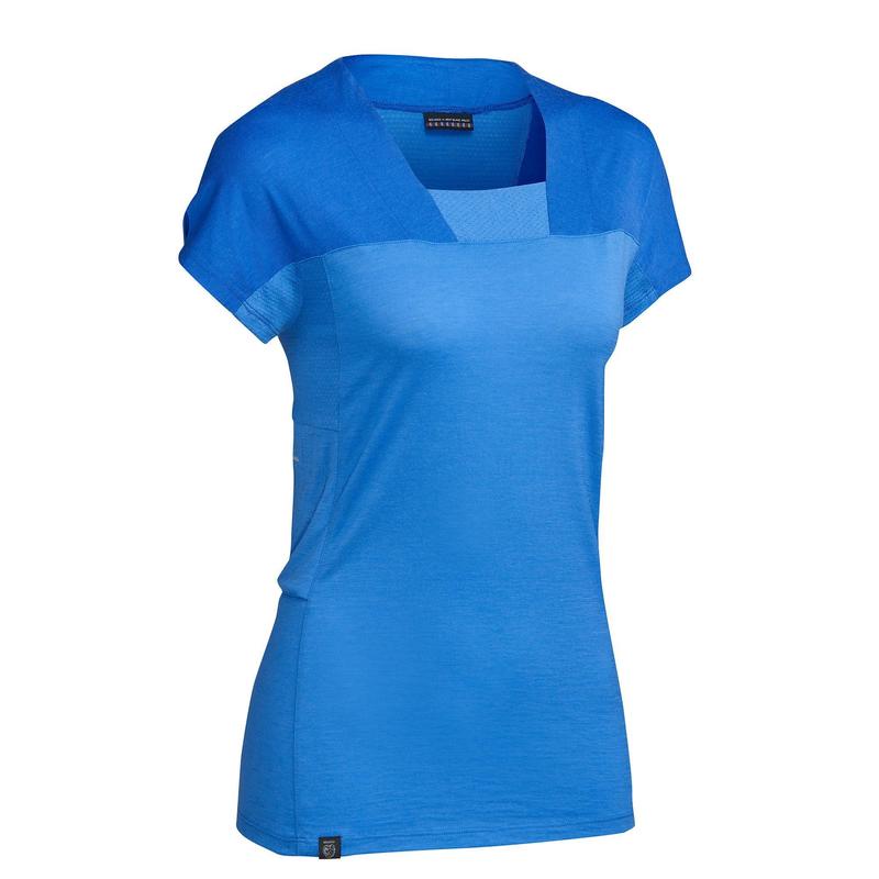 Áo thun ngắn tay leo núi Decathlon FORCLAZ trek500 bằng len Merino cho nữ - Xanh dương size XL