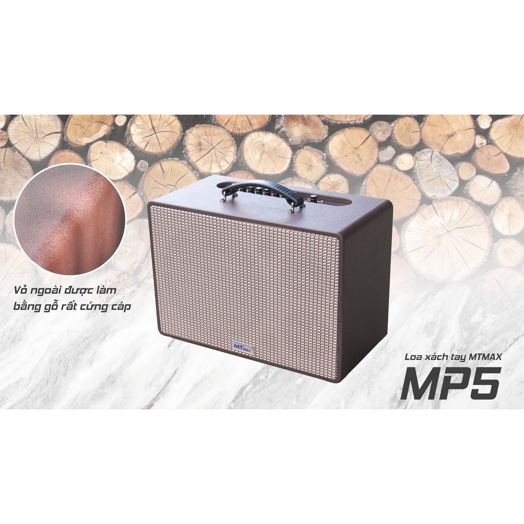 Loa kéo xách tay MTMAX MP5 du lịch ngoại hình sang trọng 3 đường tiếng đầy đủ Echo, Delay, Reverb tặng kèm 2 micro