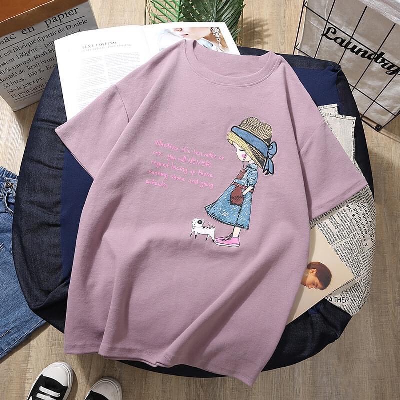 Áo thun tay lỡ Unisex Girl Cat form rộng Freesize dành cho nam nữ Molly Fashion