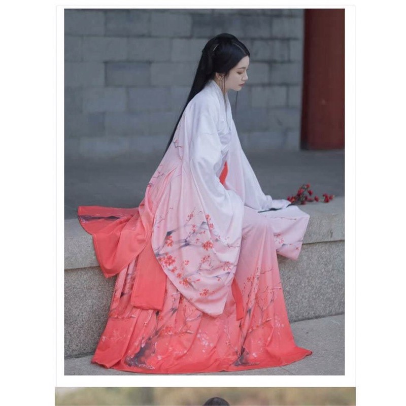 HCM CÓ SẴN HÁN PHỤC cổ trang Trung Quốc hanfu tống in hoa đào đỏ