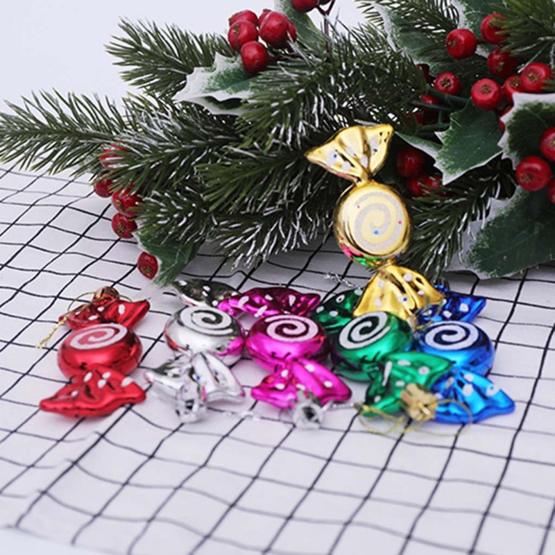 Set 6 Phụ Kiện Trang Trí Cây Thông Noel Hình Kẹo Mút Mạ Điện