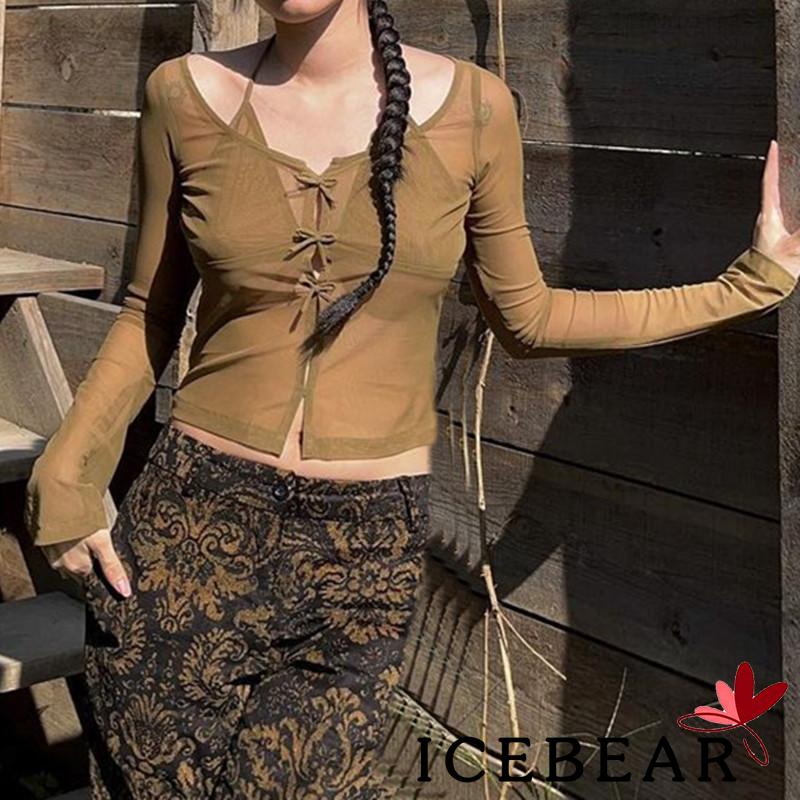 Áo Croptop Tay Dài Dáng Ôm Xuyên Thấu Màu Sắc Đơn Giản Dành Cho Nữ