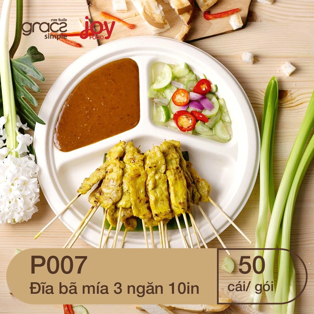 50 đĩa bã mía Gracz 3 ngăn 10in , đĩa dùng 1 lần nhập khẩu Thái Lan