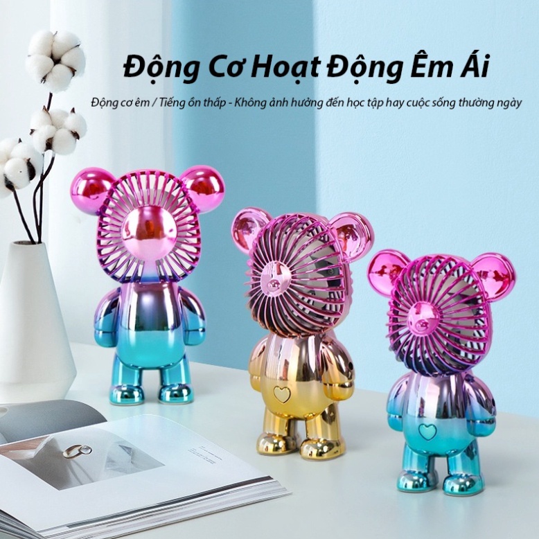 Quạt Cầm Tay BearBrick Mạ Điện Cao Cấp - Hoạt Động Êm Ái - Thiết Kế Thời Thượng Dễ Thương