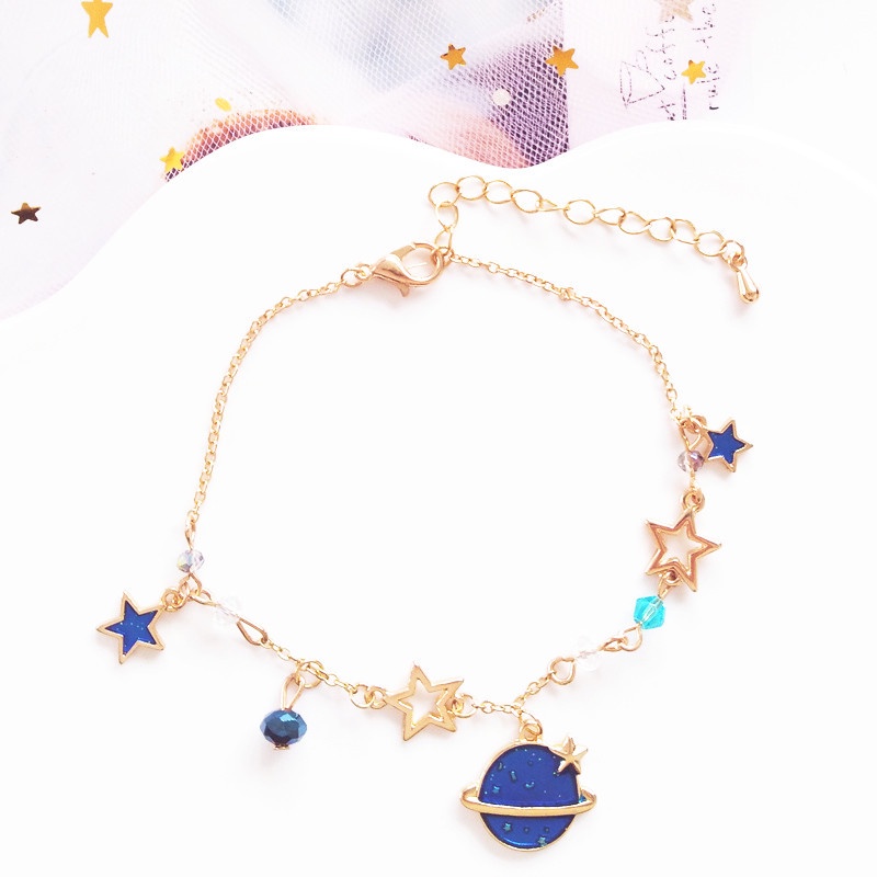Vòng Tay Chuỗi Hạt Đính Mặt Hình Hành Tinh Màu Xanh Dương Và Ngôi Sao Lãng Mạn Sang Trọng Dành Cho Nữ