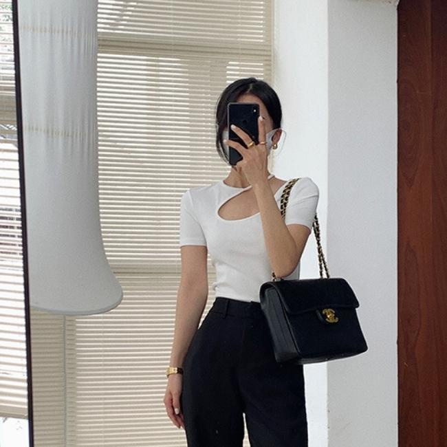 Áo thun cộc tay nữ kiểu khoét cổ, áo phông cộc tay nữ chất thun co giãn xinh sắn - Mia Shore
