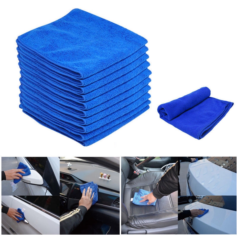 10 Pcs/ Set 30*30cm Blue Large Microfibre Cleaning Car Detailing Soft Cloth Wash Towel Duster