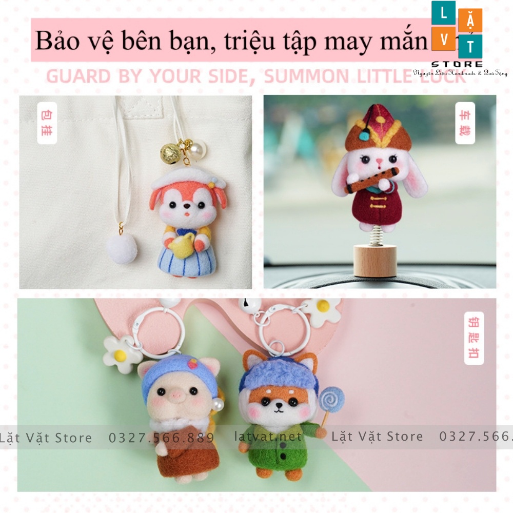 Bộ len chọc Gia Đình Dễ thương có hướng dẫn video, cách làm đơn giản làm quà tặng, needle felting shiba,pig.