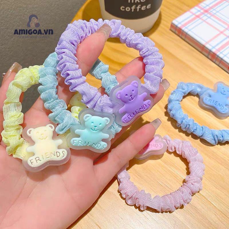 Dây Cột Tóc/Vòng Tay Hai Mặt Hình Gấu Hoạt Hình Dễ Thương Đa Năng Cho Cặp Đôi