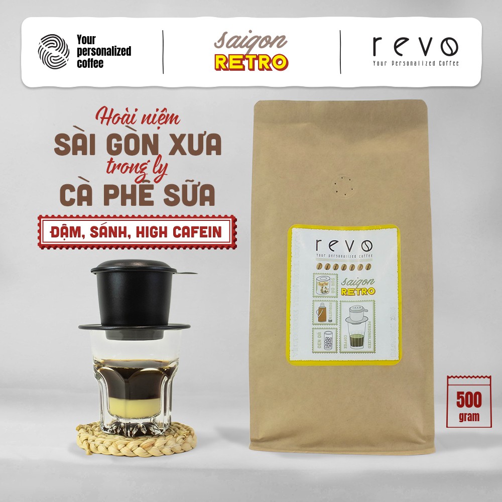 Cà Phê Rang Xay Nguyên Chất Revo Saigon Retro - 100% Robusta - Chuyên dùng pha phin - gói 500gr