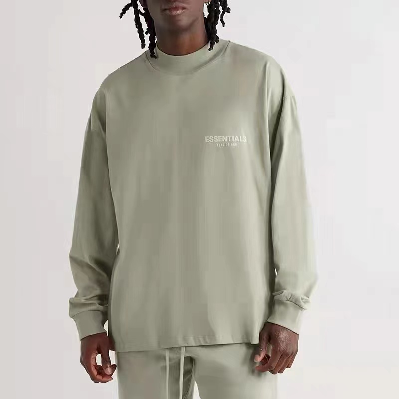 FOG FEAR OF GOD  ESSENTIALS Eighth Season High Round Neck Double Line High Street Loose Casual Chest Flocking Print Long Sleeves