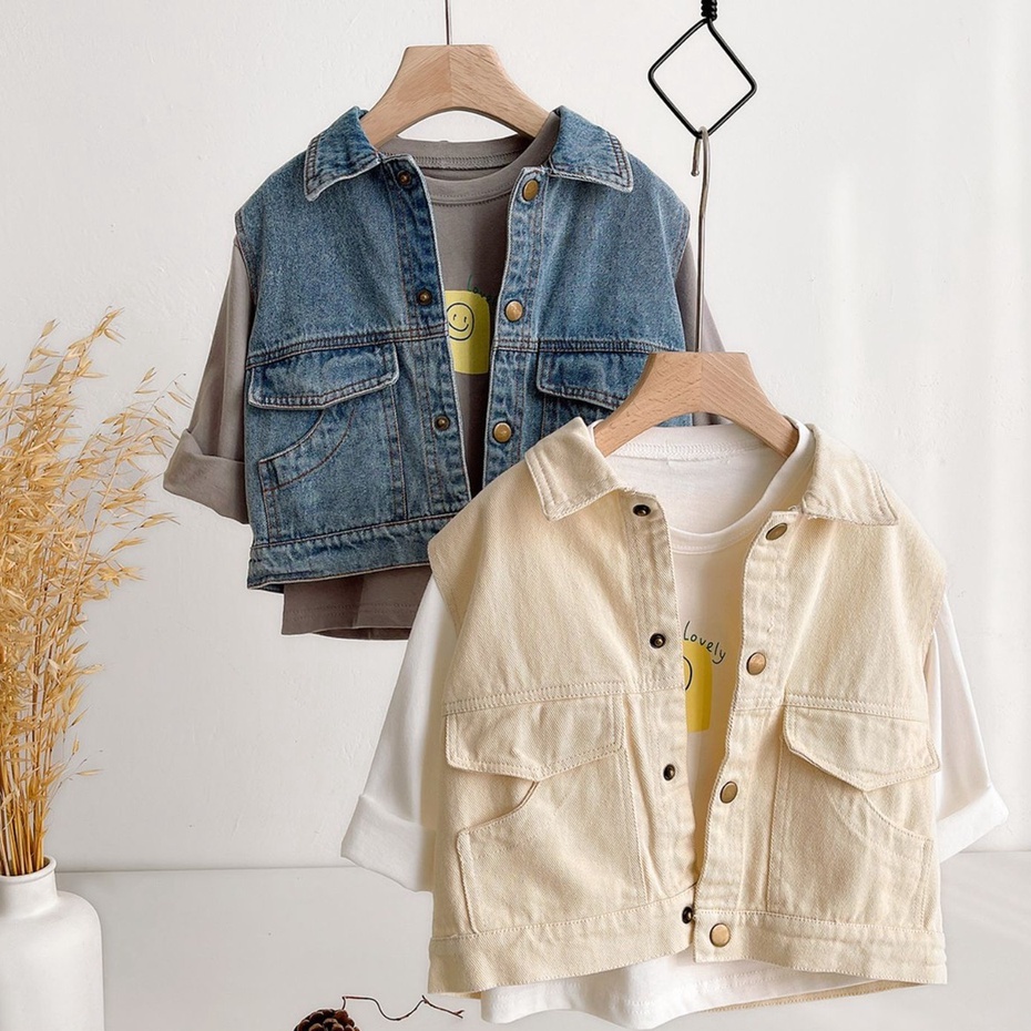 Áo Gile cho bé trai và bé gái, áo jeans cao cấp phong cách_T4