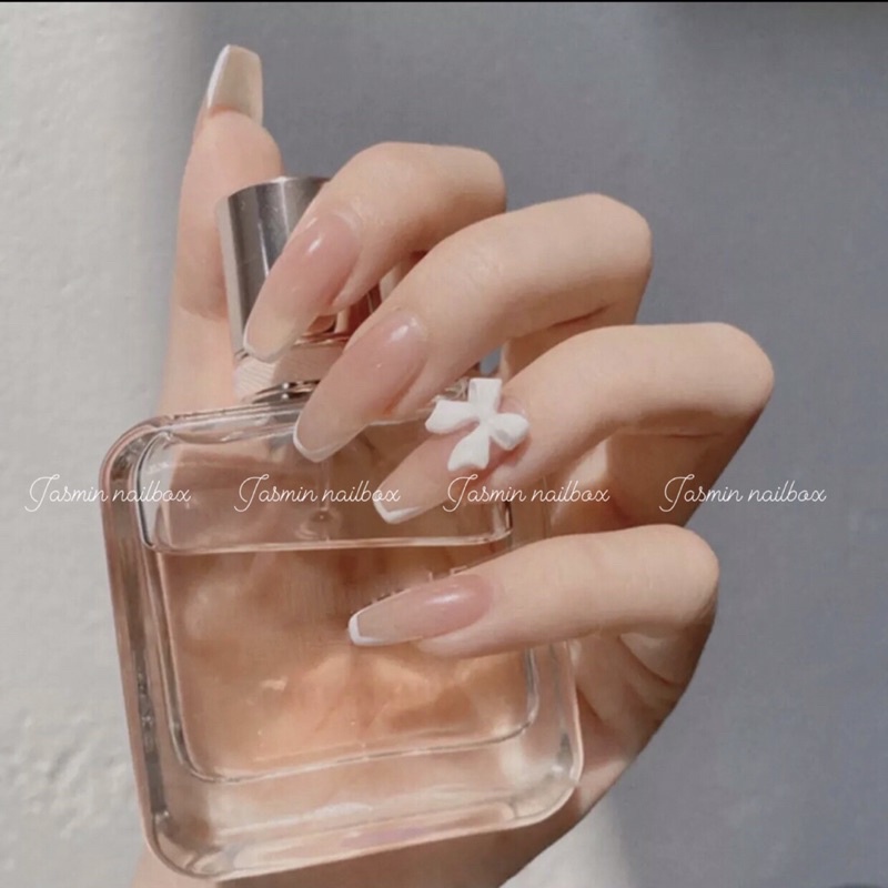 [ NAIL BOX ] Nailbox móng thiết kế sẵn mẫu thạch nude đính charm nơ