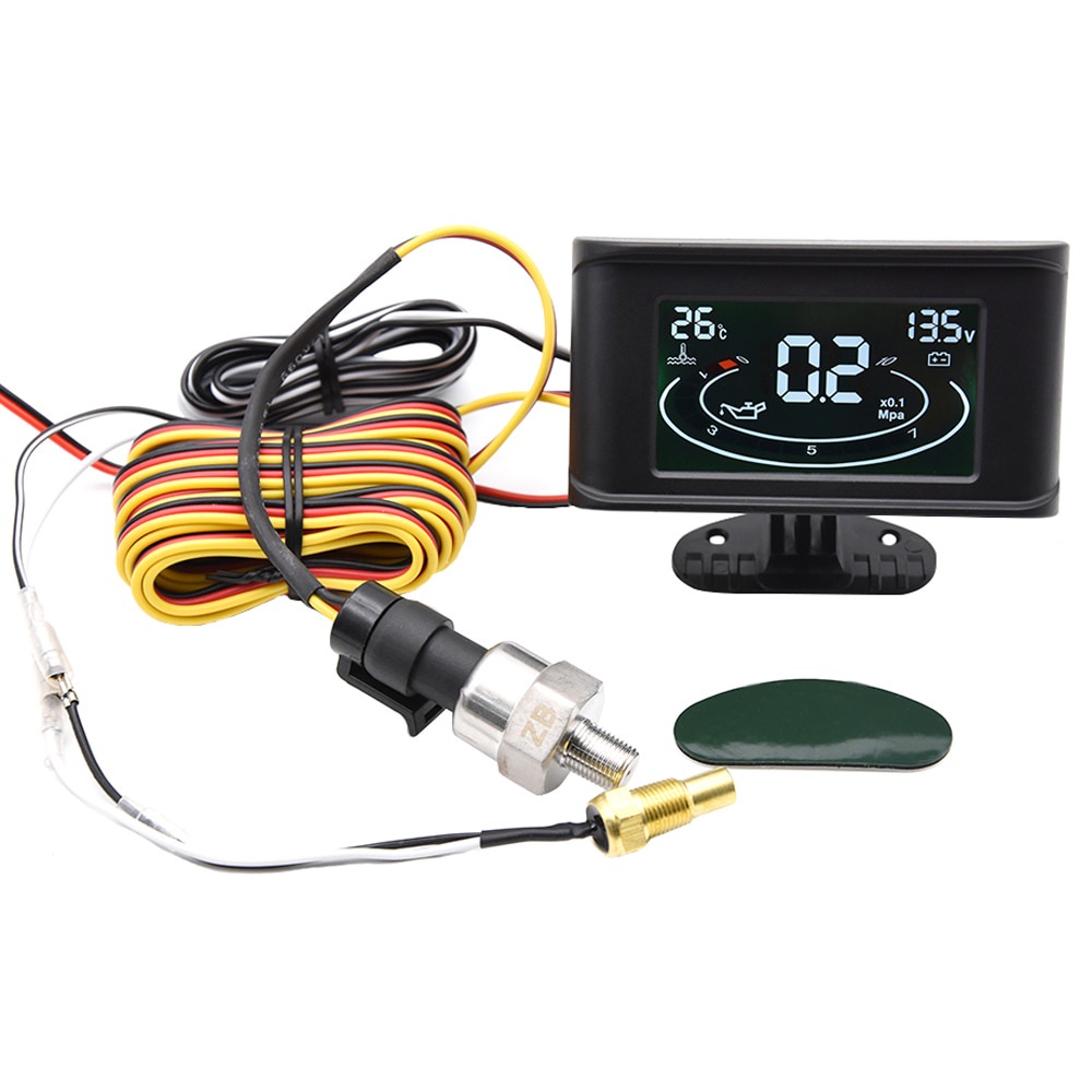 Đồng Hồ Đo Áp Suất Dầu / Nước Màn Hình LCD 3 Trong 1 1 / 8 NPT + Cảm Biến Nhiệt Độ Nước 10mm Chuyên Dụng Cho Xe Hơi