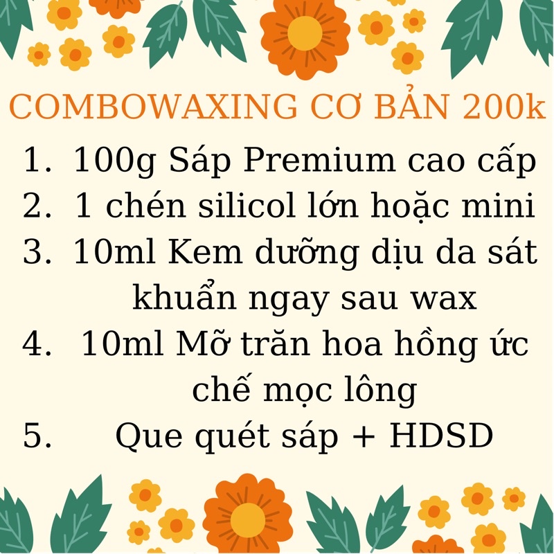 COMBO WAXING CƠ BẢN 100g Sáp + Chén + 10ml Kem dưỡng + 10ml Mỡ trăn hoa hồng
