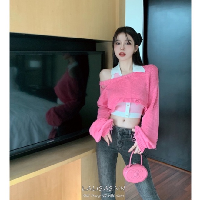 LALISAS Áo Sweater / Áo Không Tay Khoét Lỗ Thời Trang Hàn Quốc Giản Dị