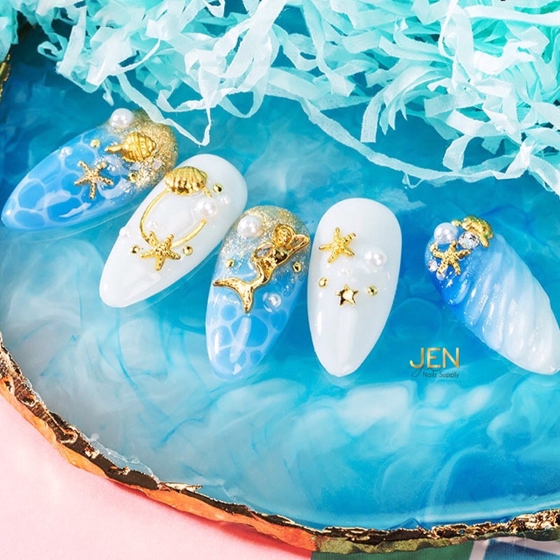 Phụ kiện nail sao biển vỏ sò kim loại hạt Charm vàng trang trí móng